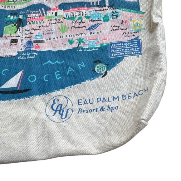EAU Palm Beach Resort Canvas Tote Beach Bag Map Libby VanderPloeg 20x14 - Picture 5 of 6